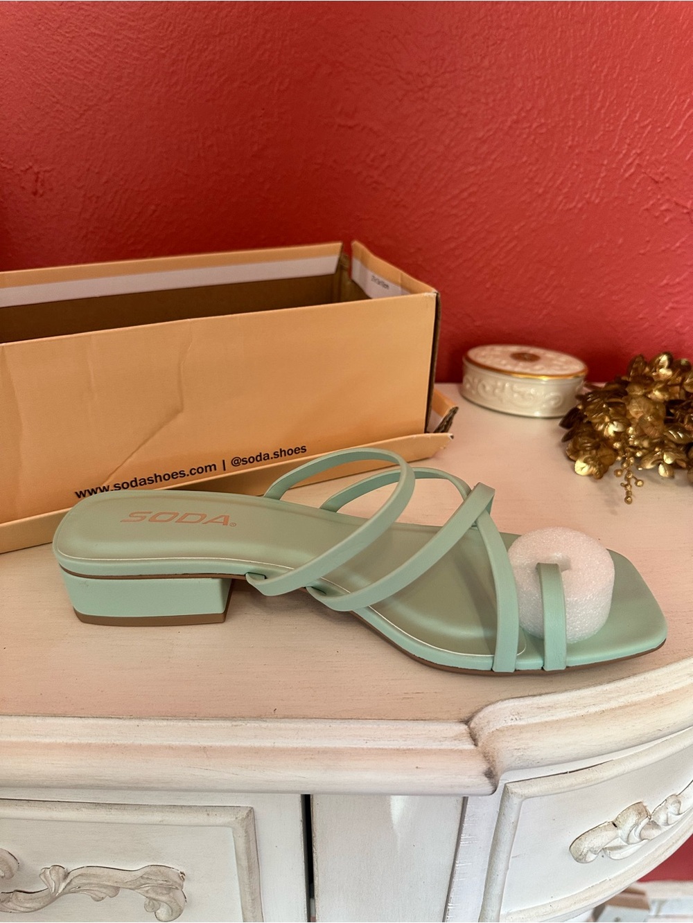 Soda Mint Strappy Low Block Heel Sandal